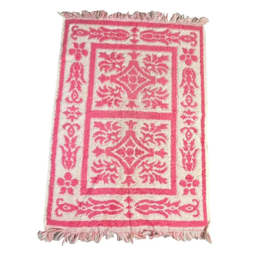 Vintage Towel Tastemaker Pink Hand Ornate Boho Retro Bath Decor 70s Maximalist